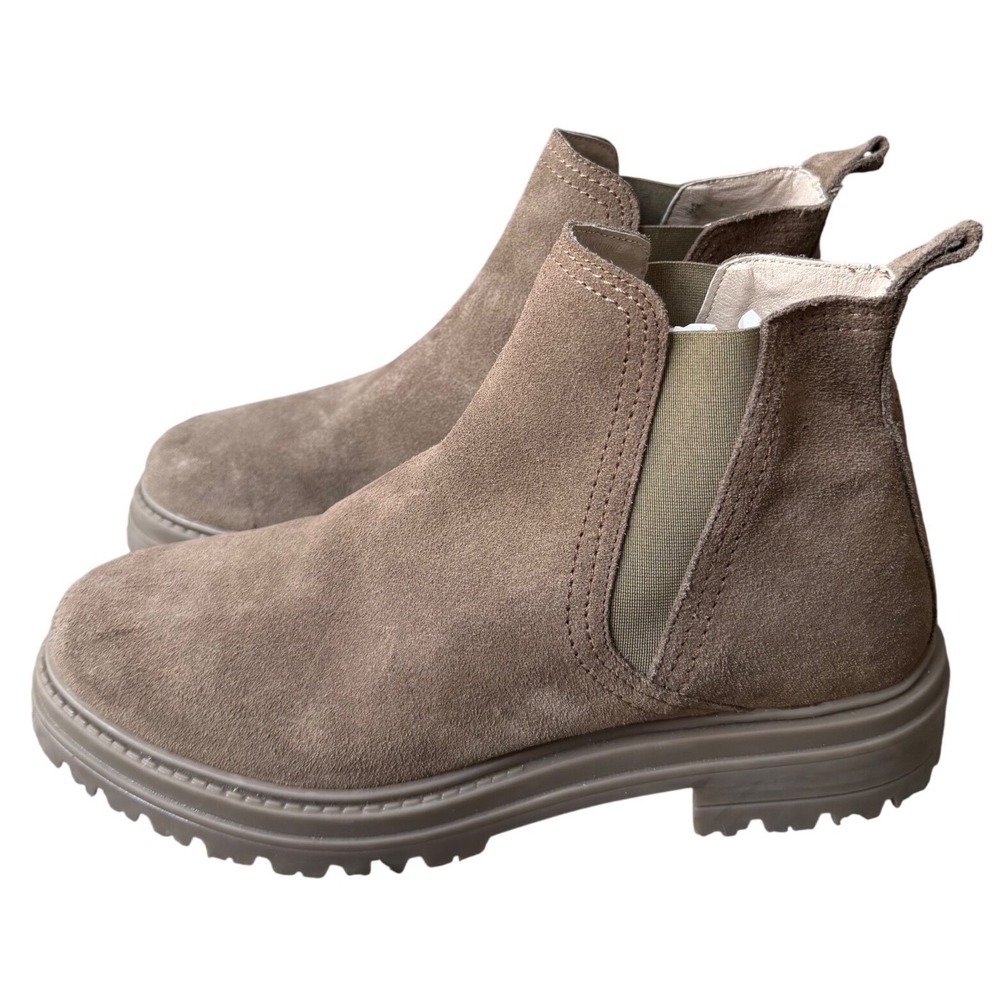 Steve Madden Marceline Taupe Suede Lug Sole Chelsea Ankle Boots Womens 10